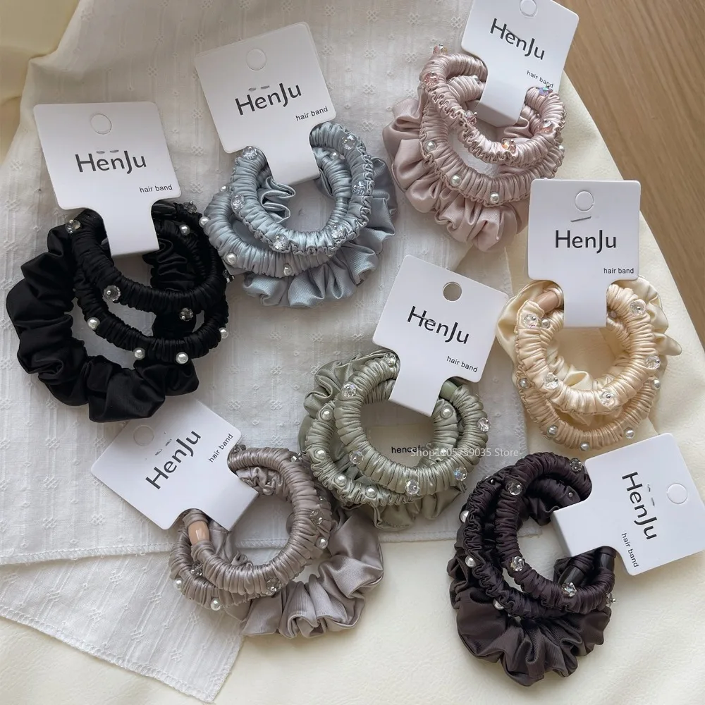 3Pcs/Set Satin Pleated Hair Ties Hair Band for Women High Elastic Rope Rubber Band Headwear Basic Ponytail Hair Accessories