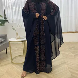 Chiffon Ironing Drill Muslim Dress Women Big Bat Sleeve Abayas for Womne Middle East Loose Long Dress Islamic Clothing for Women