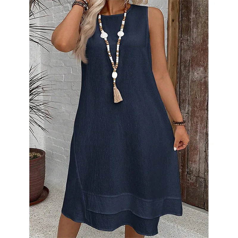 Summer Women's Splicing Sleeveless Dress For Summer Vacation,dresses For Women Summer，Women Boho Beach Midi Dresses Vestidos