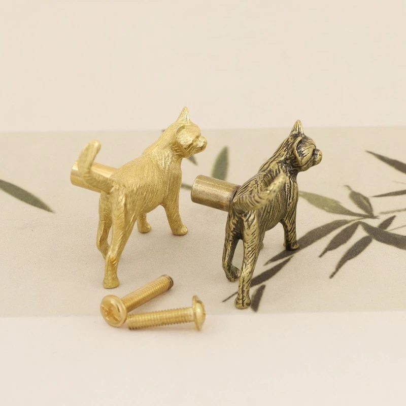 Brass Kitten Animal Handles Vintage Cat Furniture Handle Door Knobs For Kitchen Wine Cabinet Door Wardrobe Cupboard Drawer Pulls