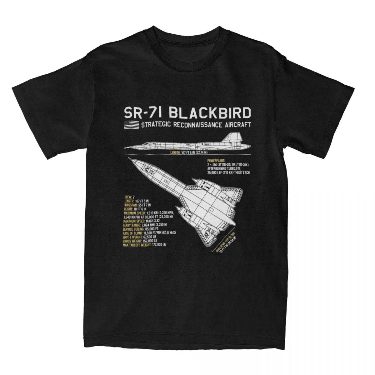 Vintage SR-71 Blackbird US Aircraft Plane USAF Blueprint T Shirt Men Women\'s Cotton Tee Shirt Classic Tops