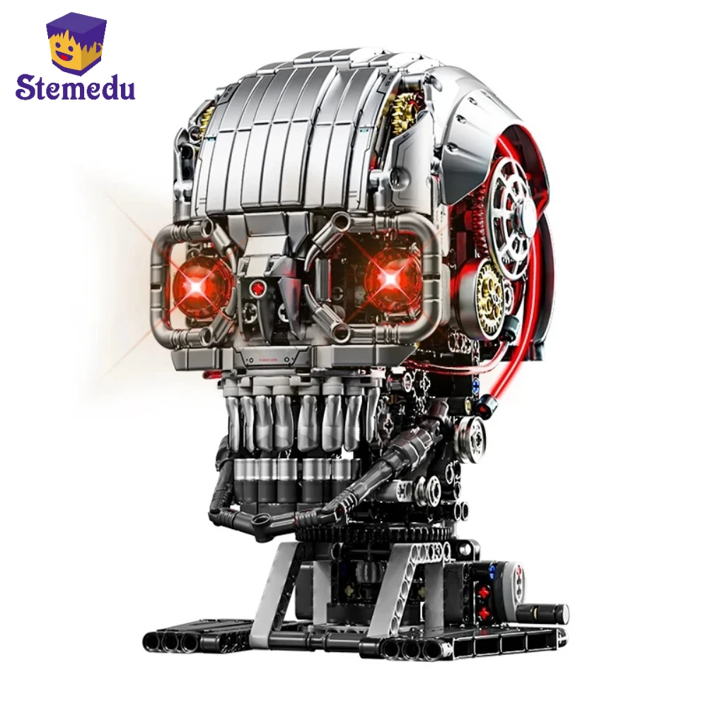 

Строительный блок, механическая модель черепа, светодиодная светящаяся око, подвижная сборная игрушка, украшение ужасов на Хэллоуин, орнамент