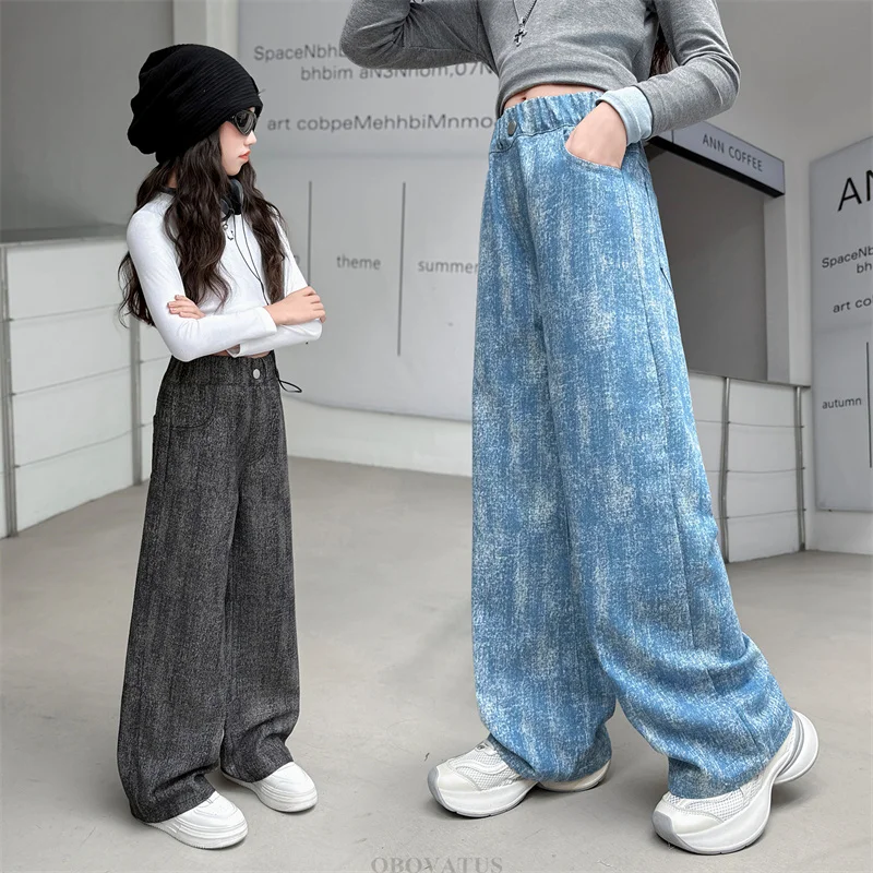 New Design Kids Children Fashion High Waist Straight Leg Jeans for Teens Girls Casual Gradient Denim Pants 5 6 7 8 9 11 13 14 Y