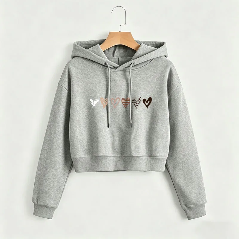 

Gothic Love Heart 2026 Cropped Sweatshirt Crop Top Hoodie Y2k Sweatshirts Casual Style Clothes