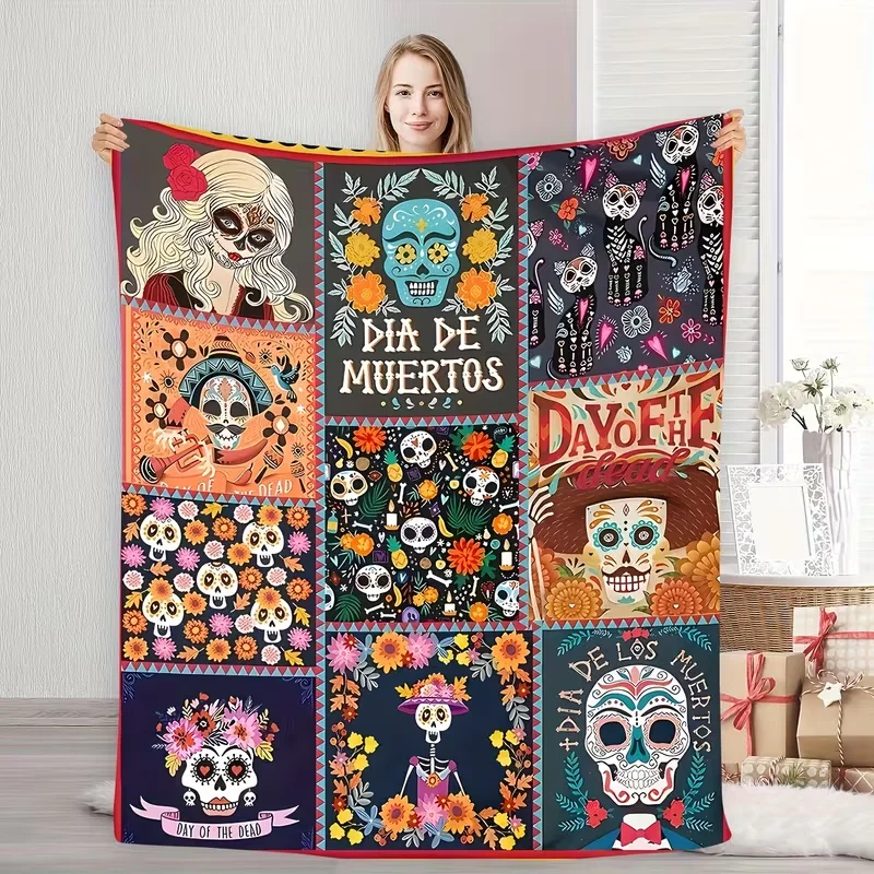 Halloween Skull Witch Blanket, Soft Casual Warm Blanket Office Throw Blanket Camping Travel Blanket Multi-Purpose Gift Blanket