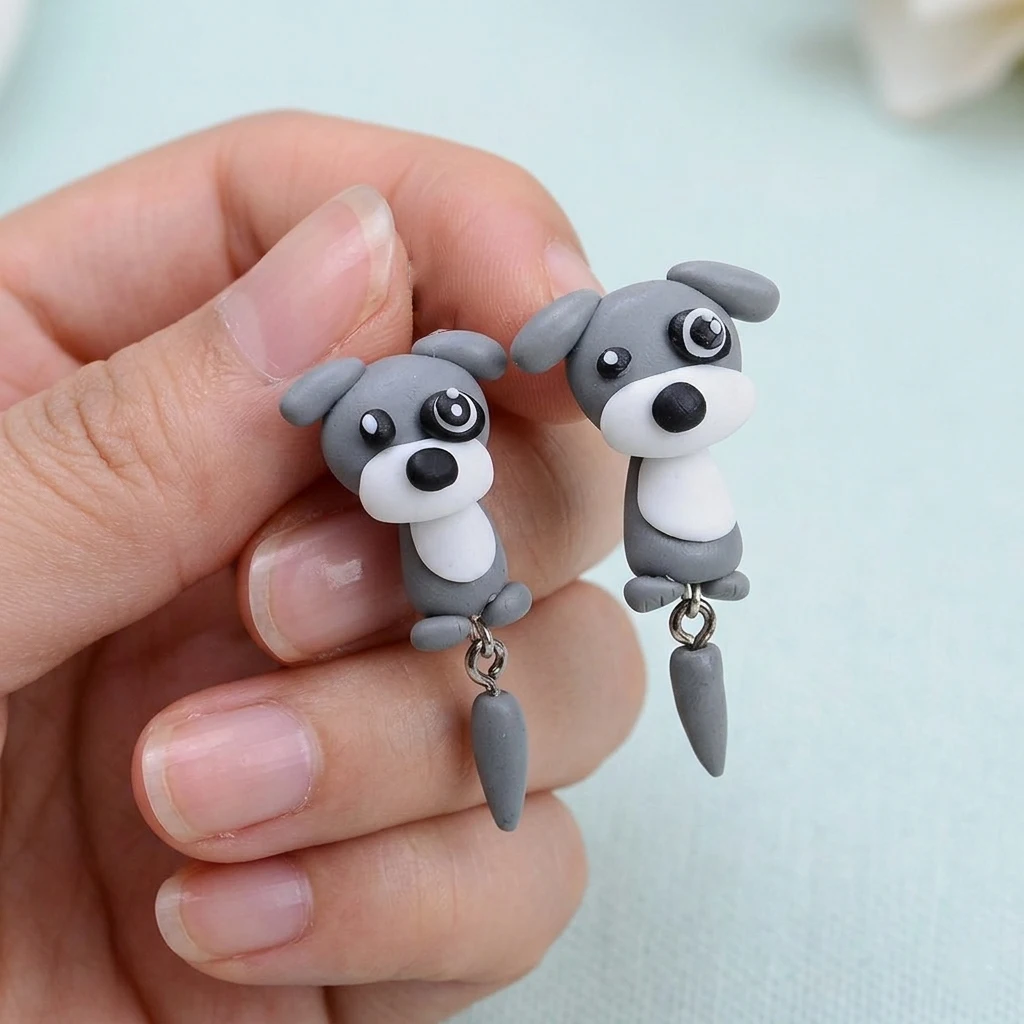 Handmade Husky Dog Polymer Clay Stud Earrings For Women Cute 3D Animal Front Back Ear Jackets Funny Siberian Dog Earrings Brinco