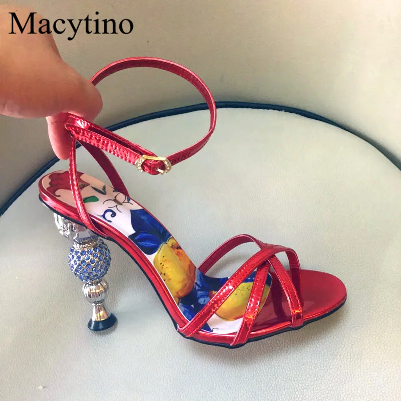 Rhinestone Gourd Heel Design Ladies High Heel Sandals Round Toe Weird Heel Fashion Party High Heel Sandals