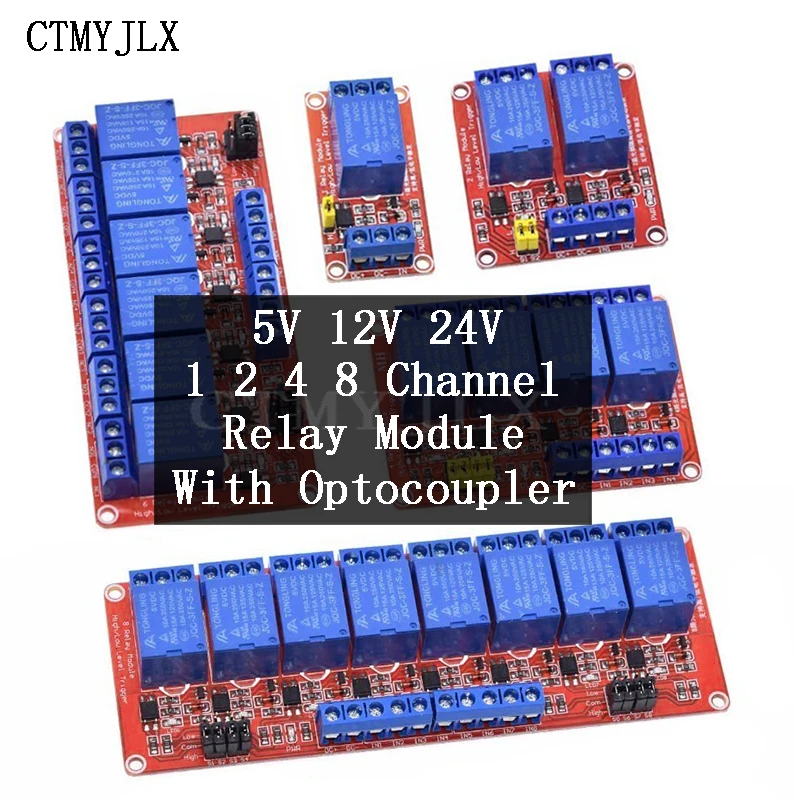 

1 2 4 8 Channel 5V 12V 24V Relay Module Board Shield With Optocoupler Support High and Low Level Trigger For Arduino