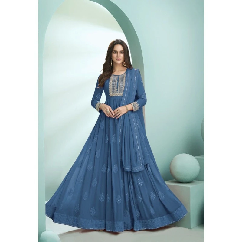 

Party Wear Anarkali Gown Georgette Fabric Stitched Flared Long Outfits