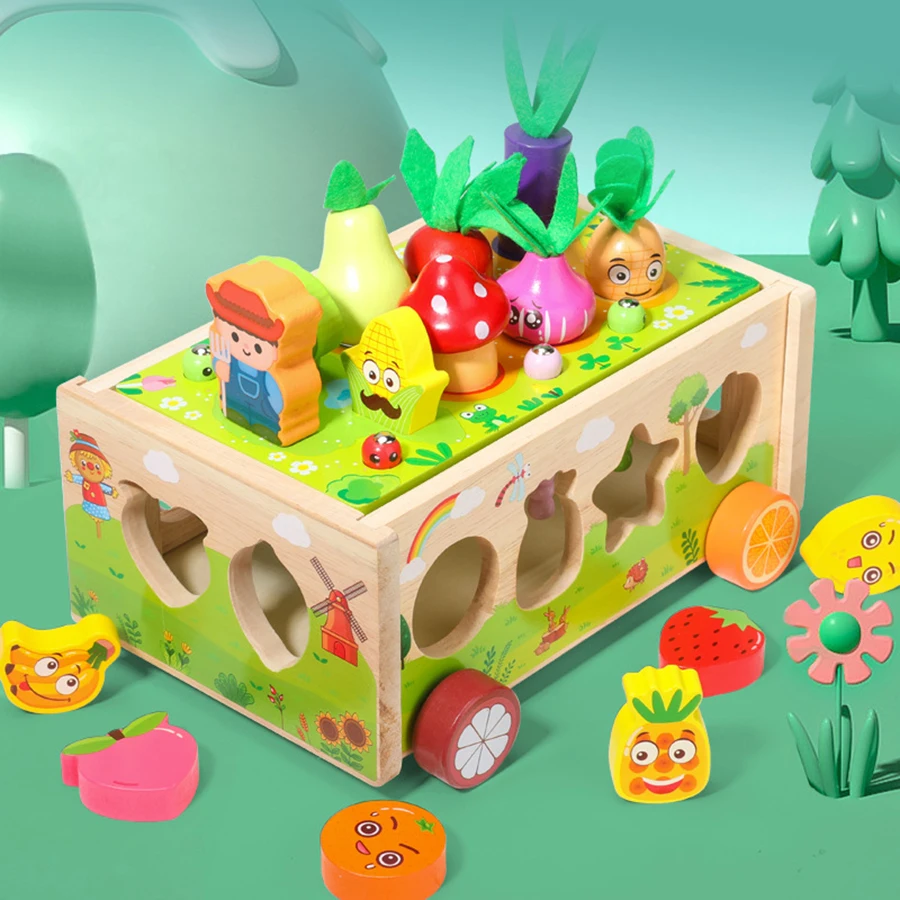 Wooden Shape Assortment Matching Children Farmer Orchard Fishing Fine Motor Sensory Toys Montessori educational Intelligence Car