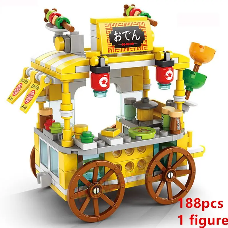 DIY Architectuur IJsjeswagen Winkel Straatzicht Voedsel Bouwstenen Kit Meisjes Stenen Klassieke Filmmodel Speelgoed