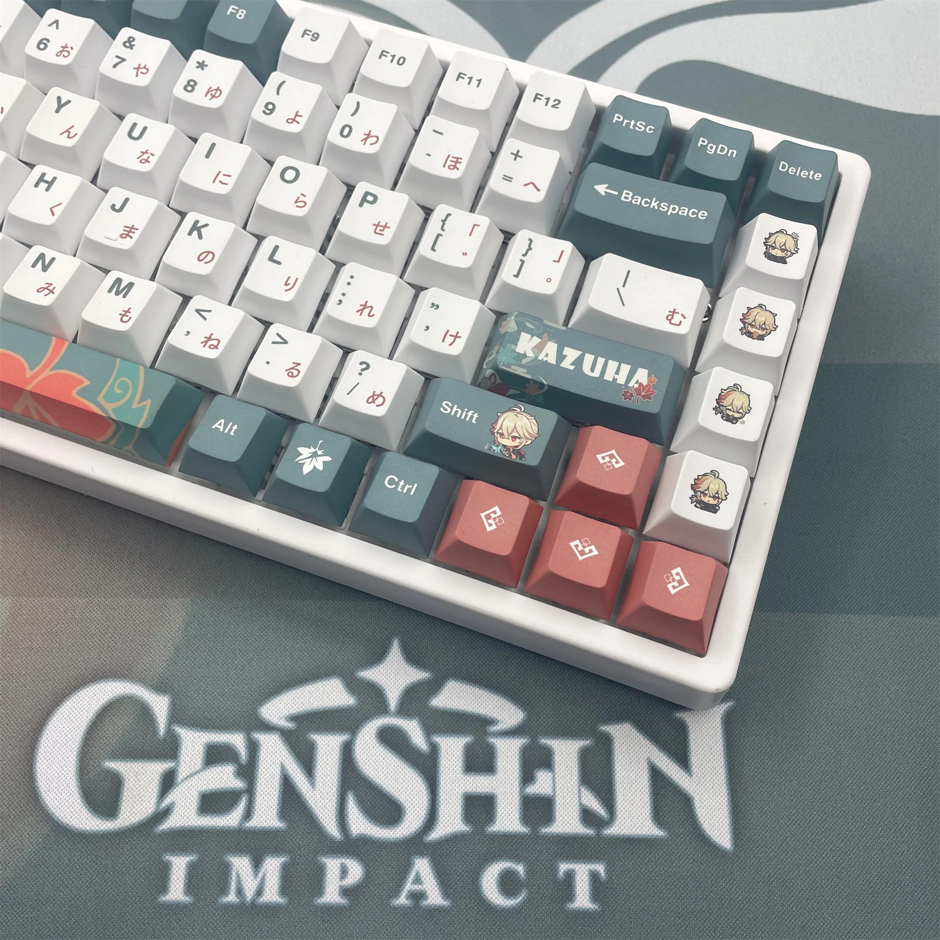 128 schlüssel Genshin Auswirkungen Kaedehara Kazuha PBT Tastenkappen Kirsche Profil Personalisierte Keycap Kirsche Für MX Schalter Mechanische Tastatur