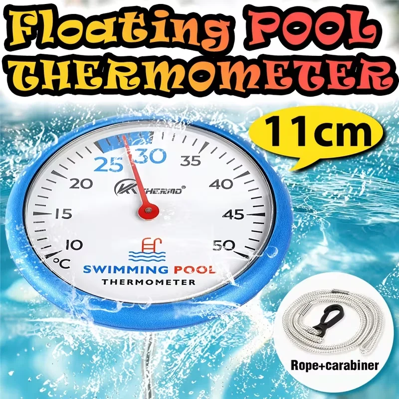 4.3-Inch Floating Pool Thermometer - Large Easy-to-Read Dial, Battery-Free, Stainless Steel Probe with EVA Foam Float and Rope