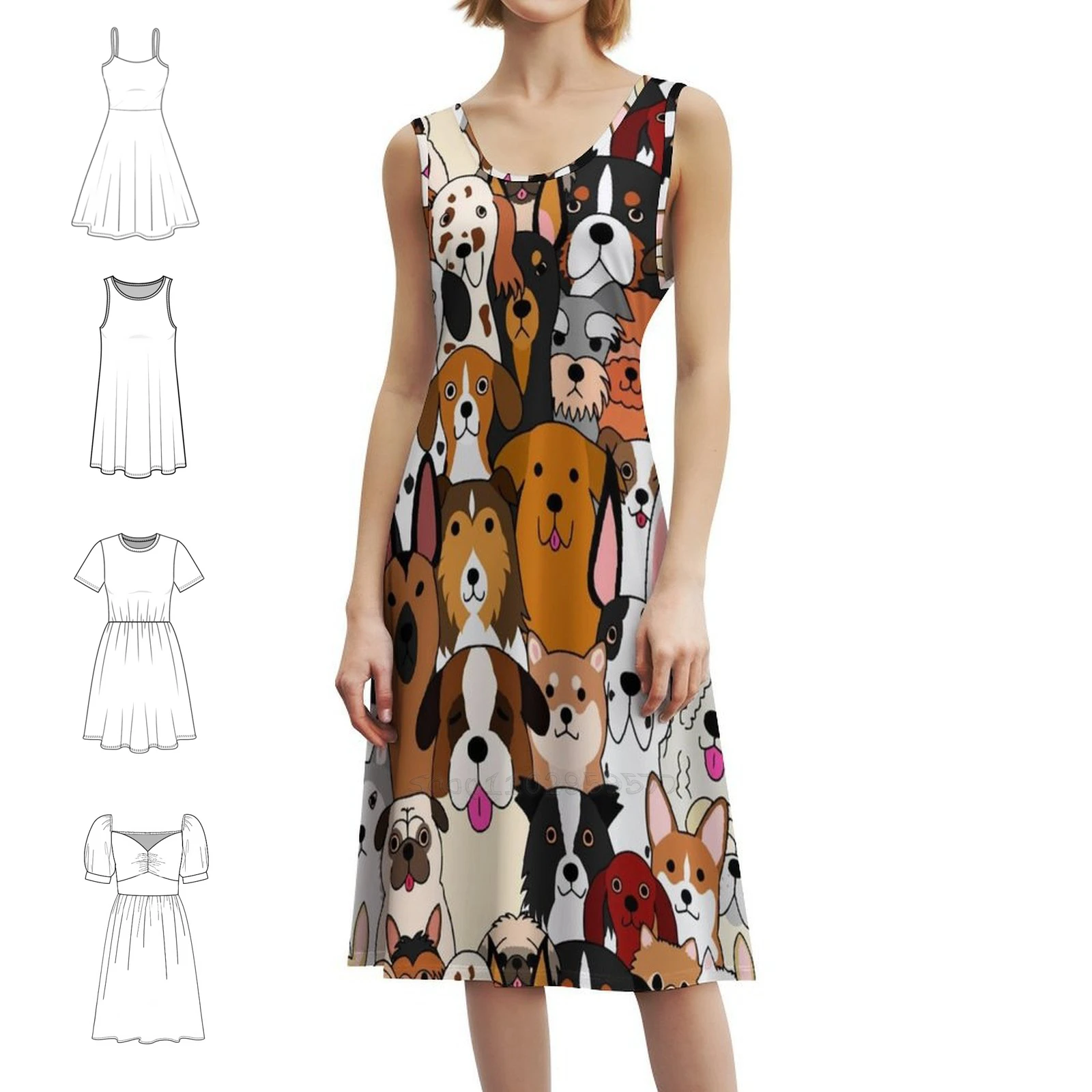 

Милое сексуальное платье с узором собаки для женщин, мини-платье для пляжной вечеринки, дня рождения, собаки, милые собаки, забавное щенка, животное, женское