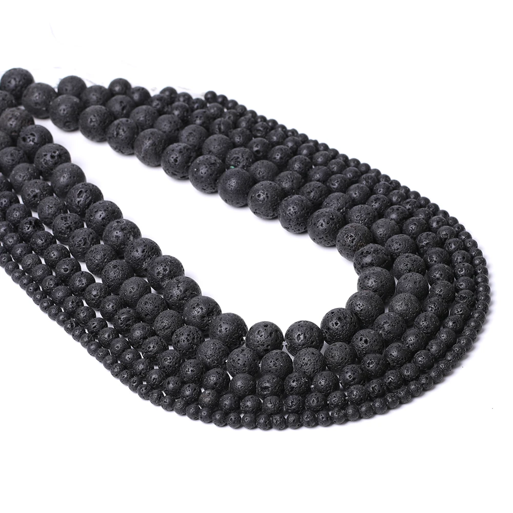 Natural Black Volcanic Lava Stone Round Beads 4/6/8/10/12mm Essential Oil Diffuser Beads 7.87