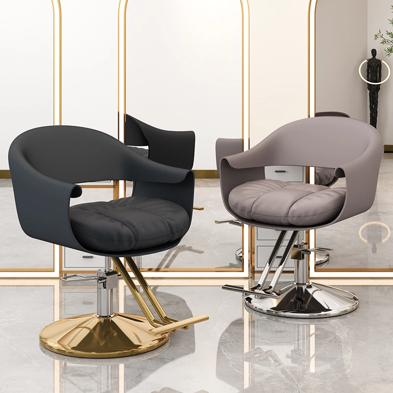 Hair Salon Chair Leather Strap New 360°Rotation Large Worker Stainless Steel Rotary Lifting Hair Clipping Chair Salon Furniture