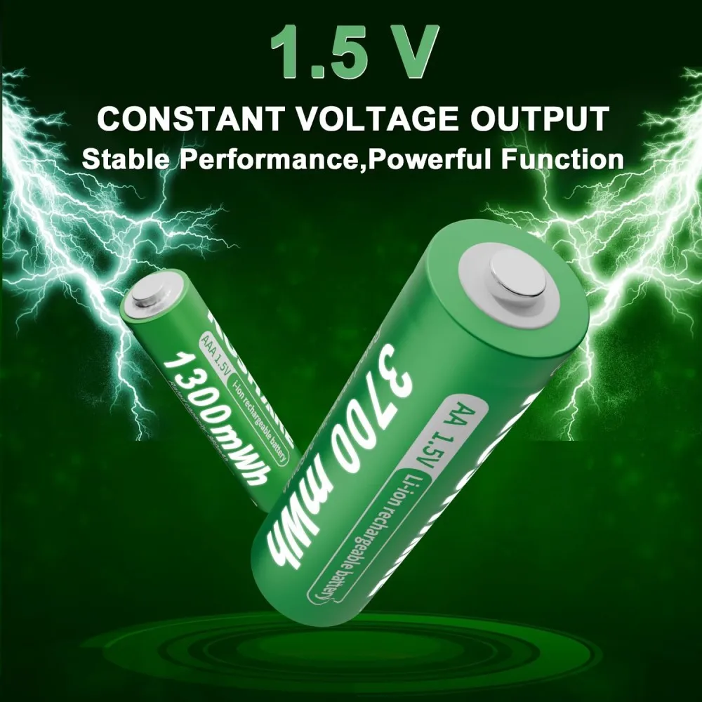 

KOSHARE Rechargeable Battery 1.5V AA 3700mWh/AAA 1300mWh Lithium battery with Charger for Flashlight Alarm Clock Remote control