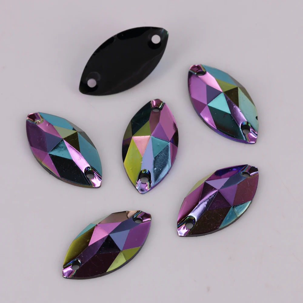 Marquise RESIN Sew On Stones, 6x12mm,7x15mm,9x18mm,11x24mm Jet Color AB Flatback Marquise Sewing On Stones for DIY Decorations