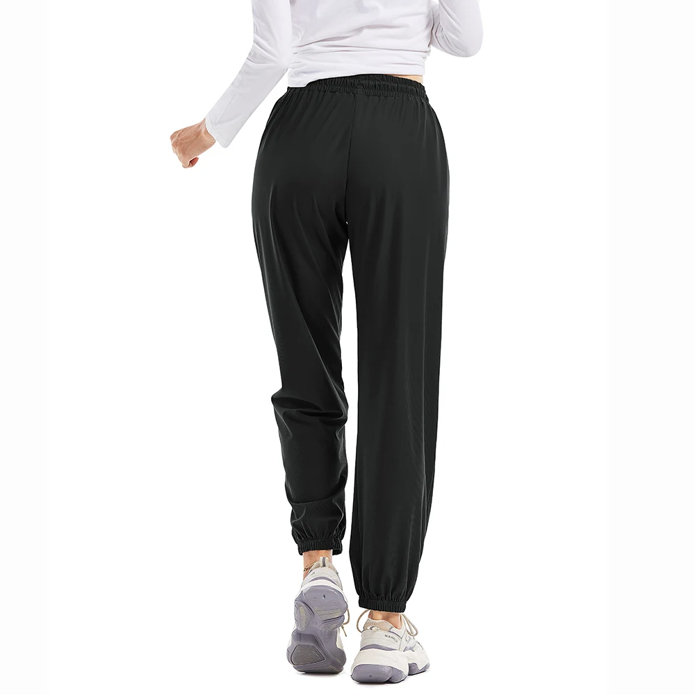 Anfilia Women Casual Pants Quick Dry High Elastic Waist with Drawstrings Pockets Ankle Cuff Loose Fitting Running Sports Pants image 5