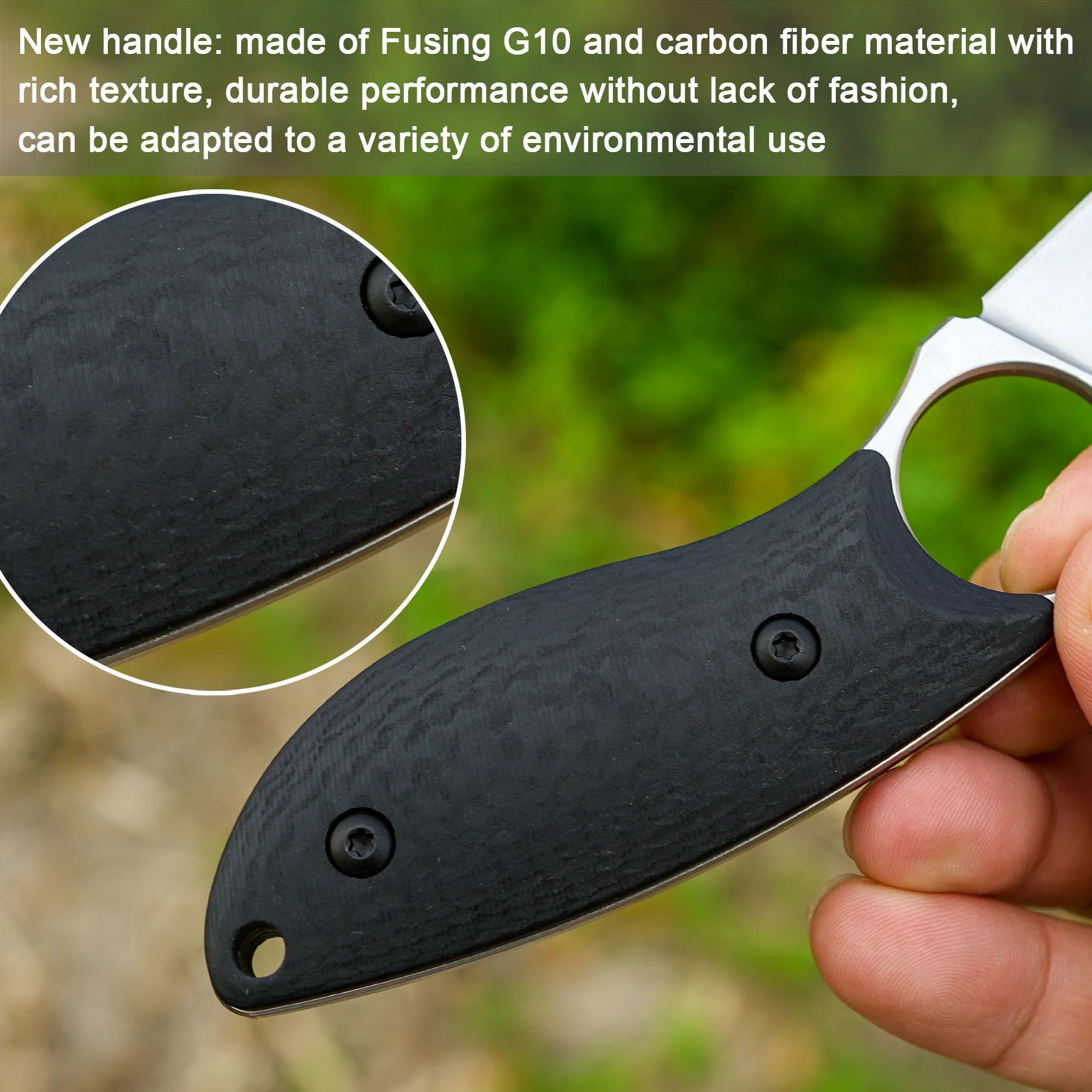 6.77in Small Fixed Blade Knife,AUS-10 Steel. handle made by fusing G10 and carbon fiber,with Kydex Sheath,Outdoor Hiking Camping - view 4
