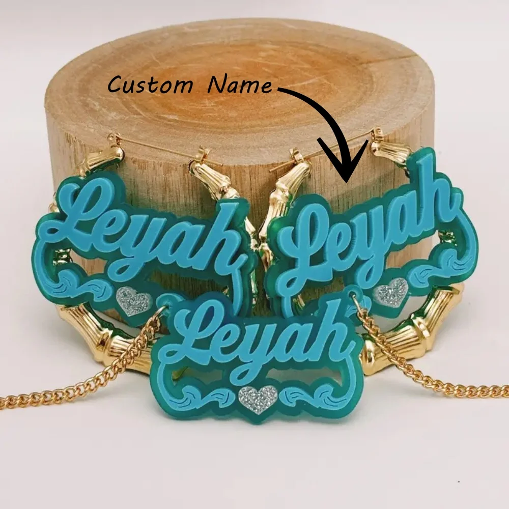 

Personalized Matching Necklace and Earrings Set Script Name Plate Custom Swirl Name Nameplate Name Laser Cut Made Order Any Name