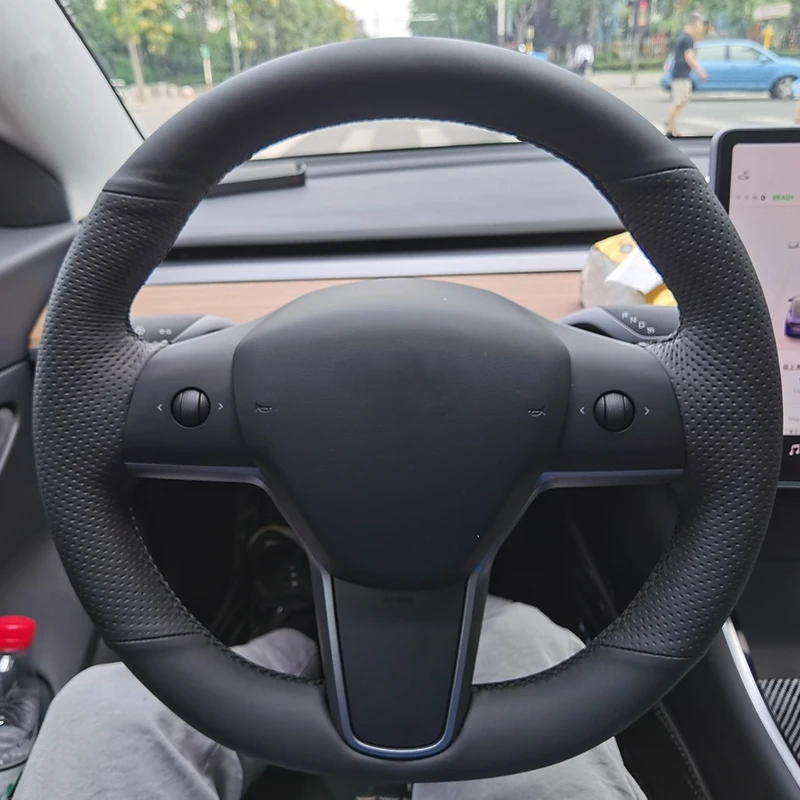 

Чехол на руль из натуральной кожи для Tesla Model 3 Model Y, автомобильные аксессуары, Стайлинг автомобиля, чехол на руль из алькантары