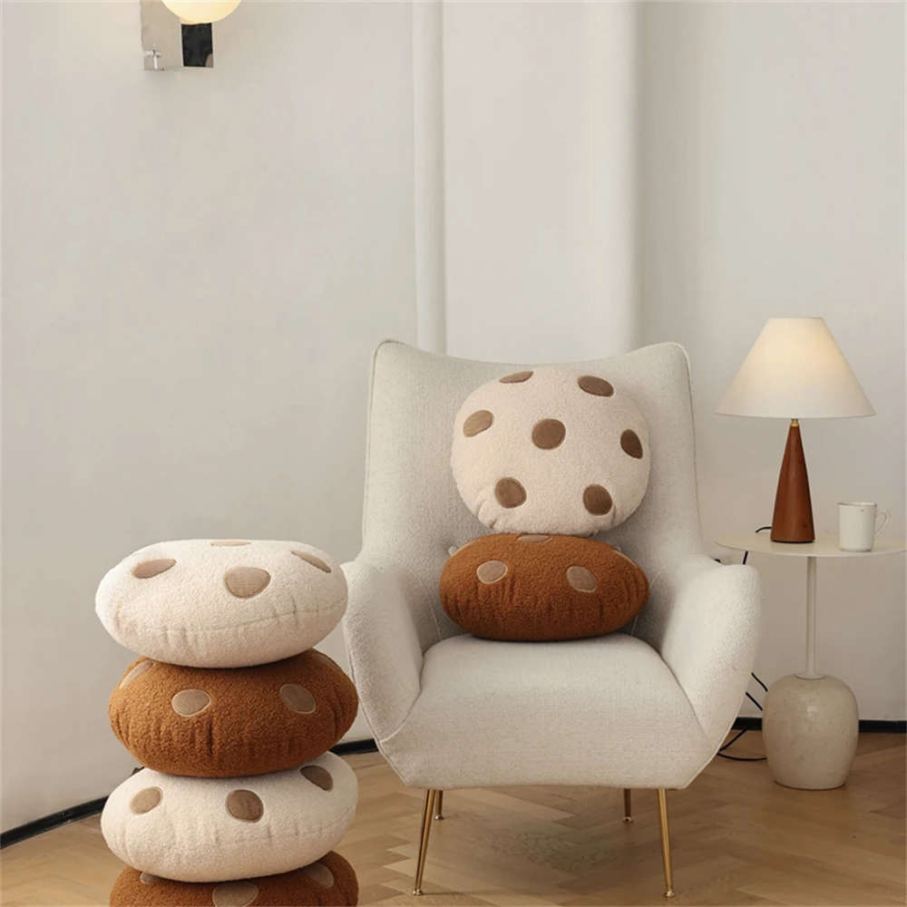 Nordic Ball Shaped Plush Wool Cushion Funny Fluffy Cookie Throw Pillow Home Decor Pillows for Sofa Creative Rest Waist Pillow