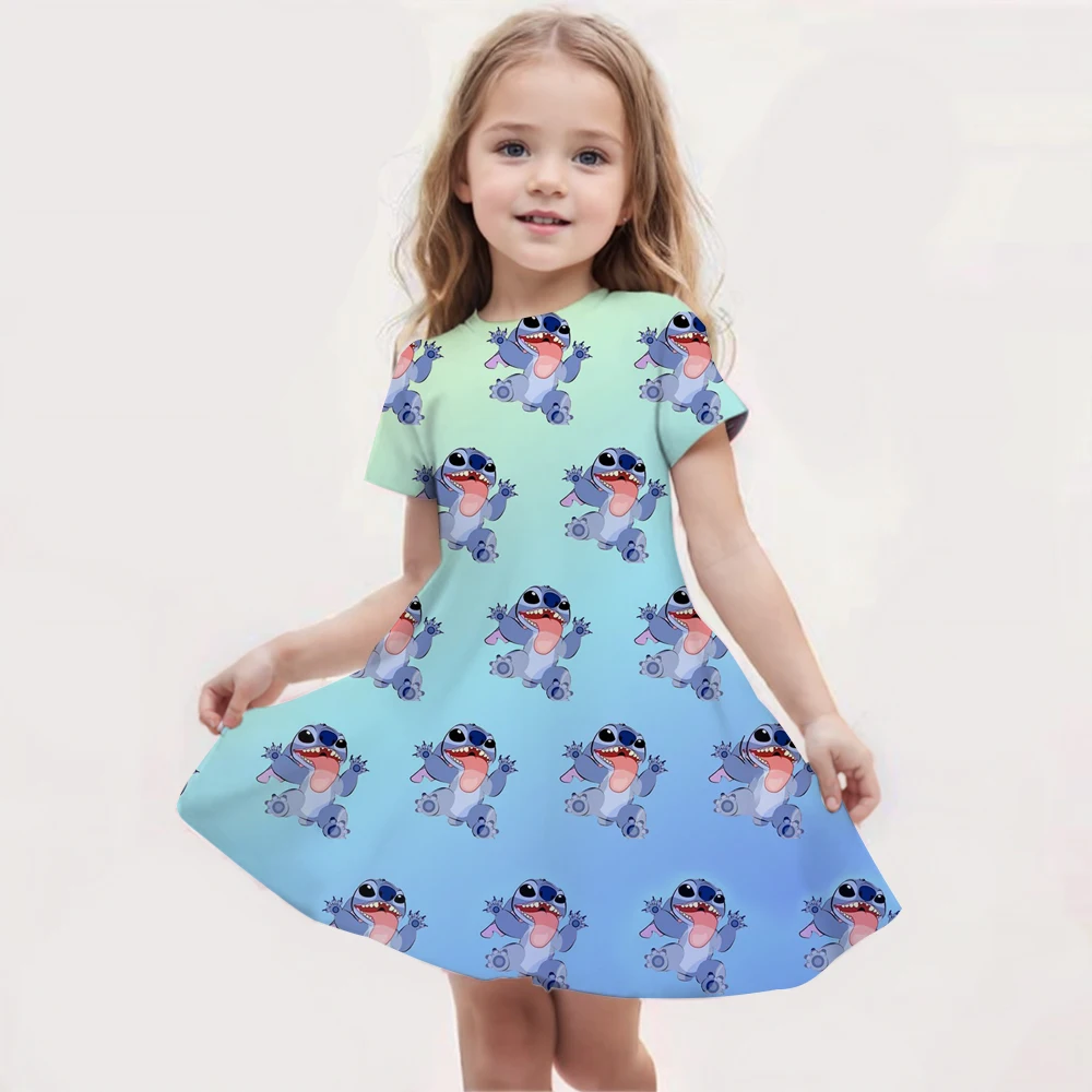 

Summer Disney Stitch And Angel Dress For Girls Women Short Sleeve Costume Princess Party Dresses Children Skirt Toddler Clothes