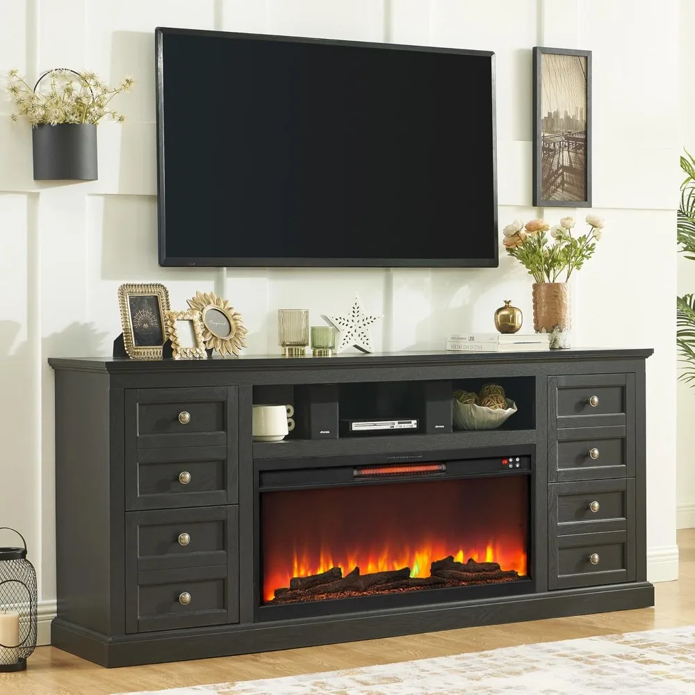 

70'' Fireplace TV Stand for up to 80'' Tvs with Drawer, Large Storage Tv Console Cabinet w/ 36'' Electric Fireplace, Media Enter