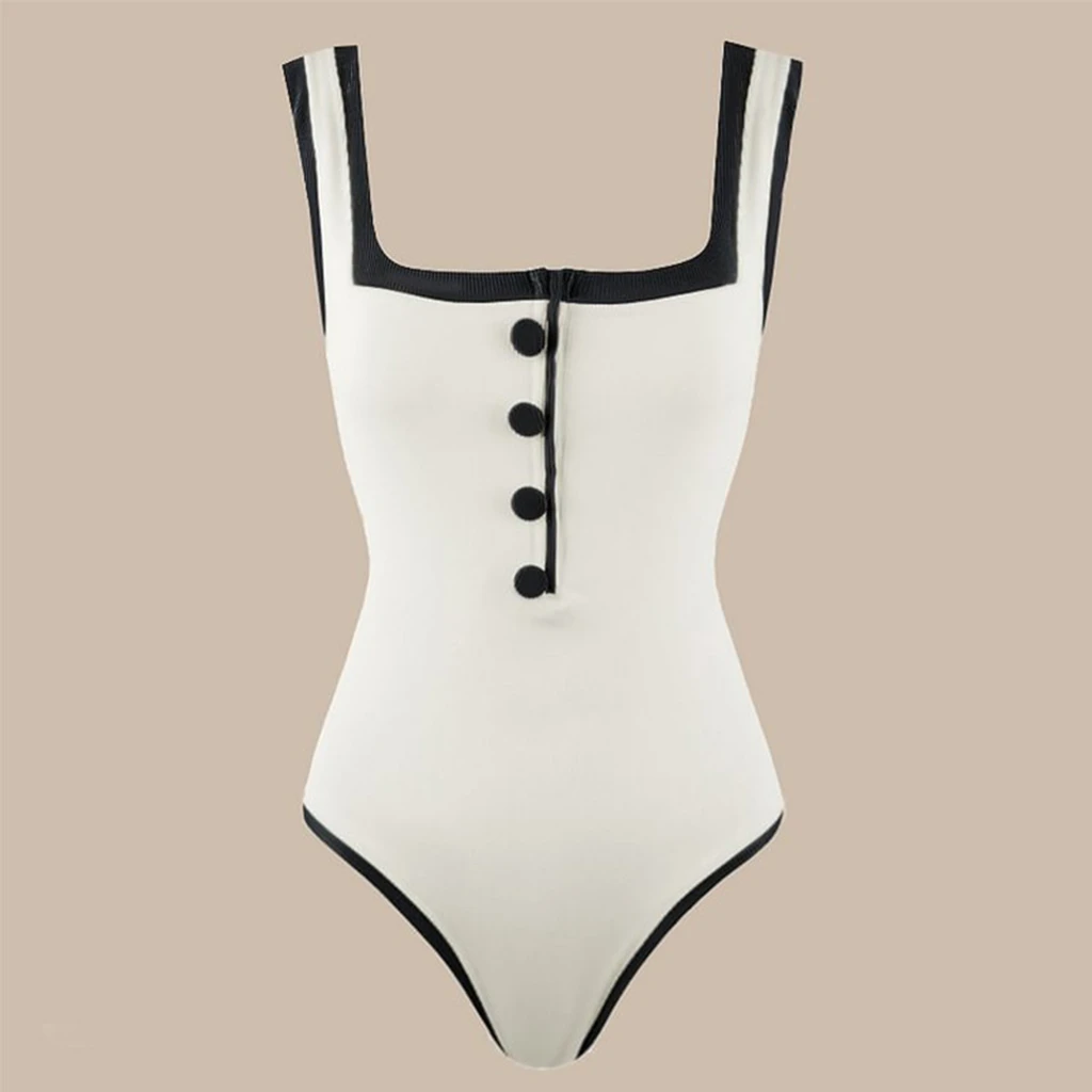 2026 Bikini One piece Swimsuit For Women Swimwear Sexy Beachwear Female Swim Suit Vintage Button Bodysuit Solid Bathing Suit