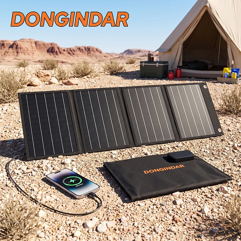 Foldable Solar Charger - Compatible with Phones, Laptops, Cameras, Fans, etc. - Ideal for Travel, Camping, and Fast Charging