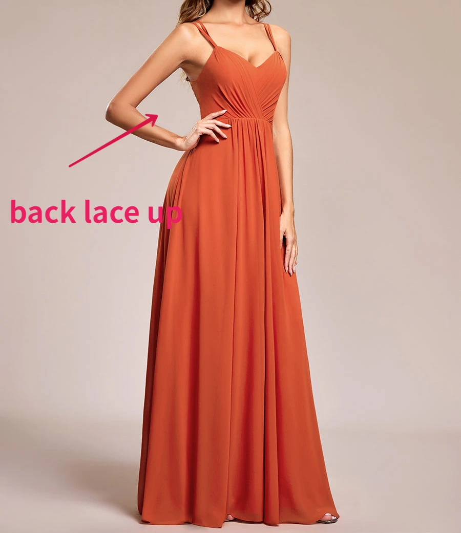 Customized New Elegant Sexy Spaghetti Straps Sleevelss Chiffo Bridesmaid Dress Simple Solid Slim Fit Long Evening Gown Front Ple