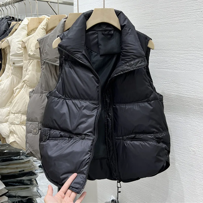 

Fashion Design Standing Collar Down Cotton Vest Female Autumn Winter Women's Cotton Jacket Casual Warmth Waistcoat Tops