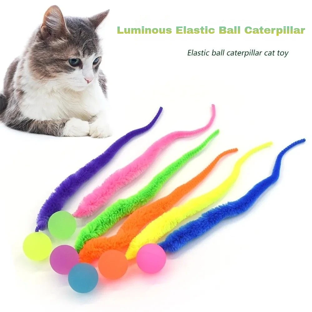 

Colorful Bouncing Ball Cat Toys,Caterpillar Elastic Toy,Plush Long Tail Ball Training Cat Interactive Toy