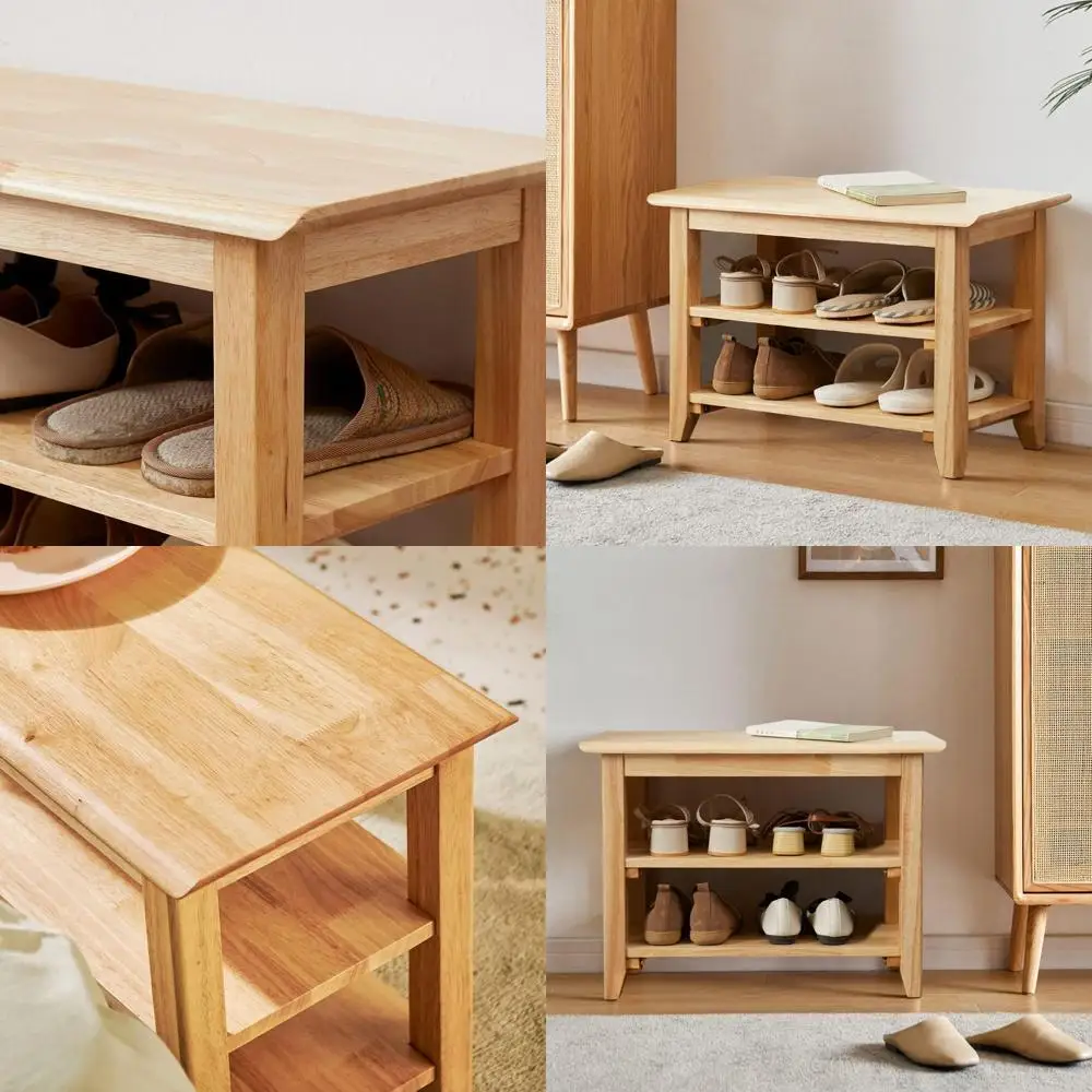 

3-х уровневая полка для обуви из цельного дерева, натуральная отделка, вмещает 550 фунтов, хранилище для прихожей, спальни, гостиной