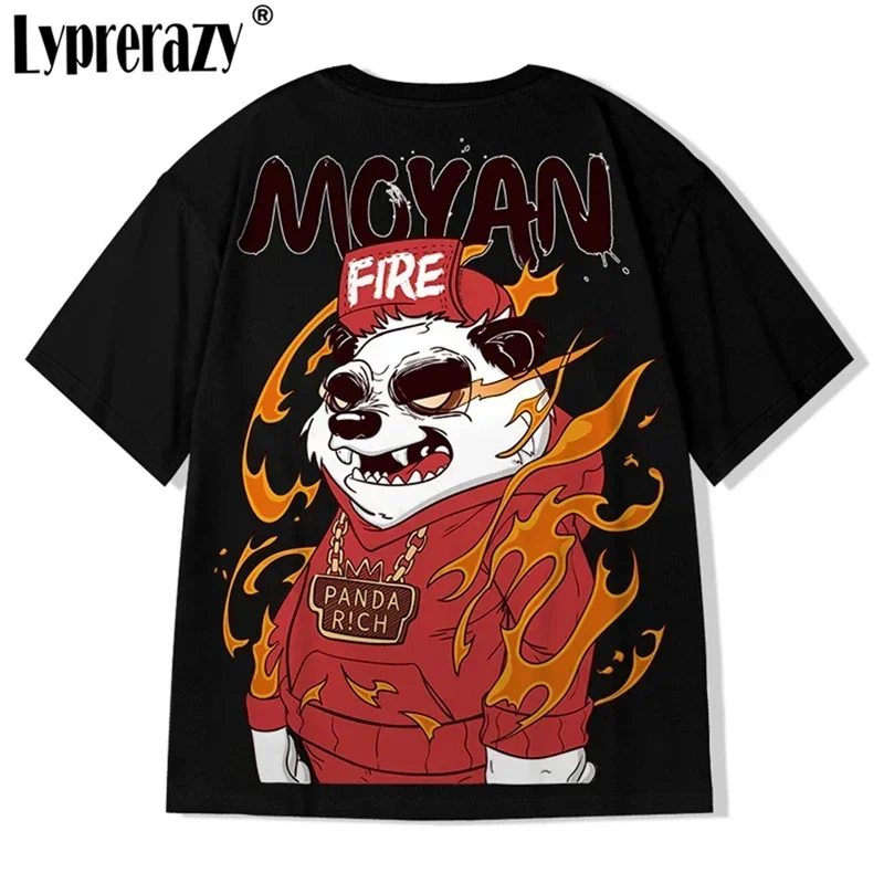 Lyprerazy New Fashion China Wind Panda Tide Brand Large Short Sleeve T-shirt Loose Trend Cotton Men's Tshirt