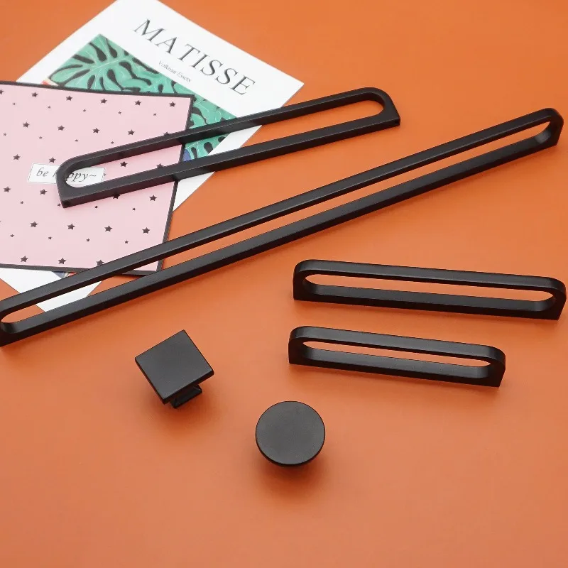 

Black Kitchen Cabinet Handle Hardware Round Square Single Hole Door Knobs Wardrobe Pulls 320mm Longer Alloy Furniture Handles