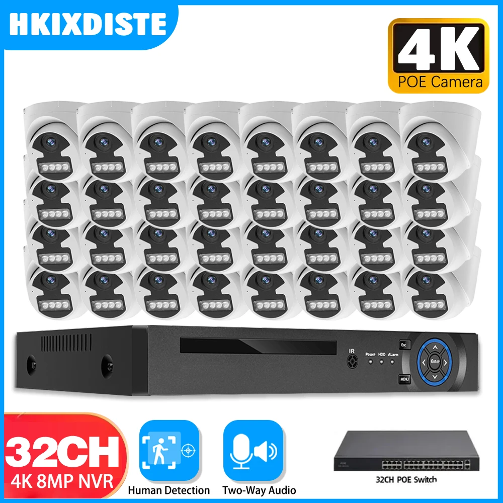

H.265 32CH 4K NVR Kit HD 8MP POE Security Dome IP Camera System Indoor Outdoor 4K Two-Way Audio CCTV Video Surveillance Set