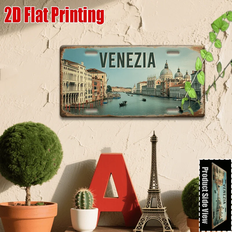 2D Flat, 2D Flat- 2D Printed Sign, 1pc, Vintage Metal Tin Sign, Venice Logo(11.8X 5...22.86cm), Thanksgiving Gift, Nostalgic Sty
