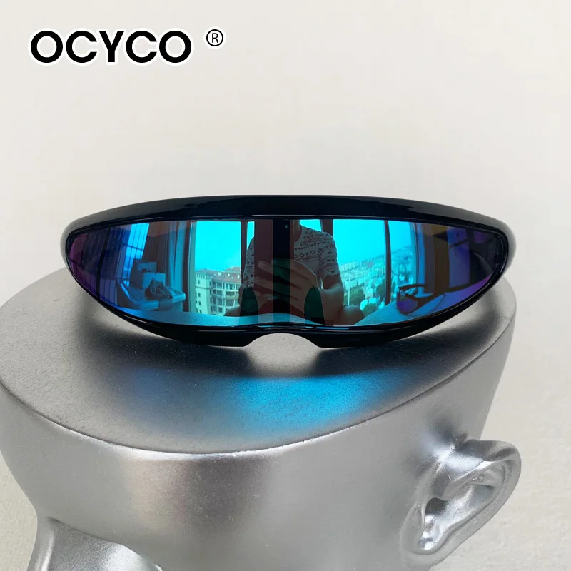 Lunettes de soleil futuristes polarisées OCYCO à visière étroite style cyclope, verres miroir UV400, lunettes de costume pour homme