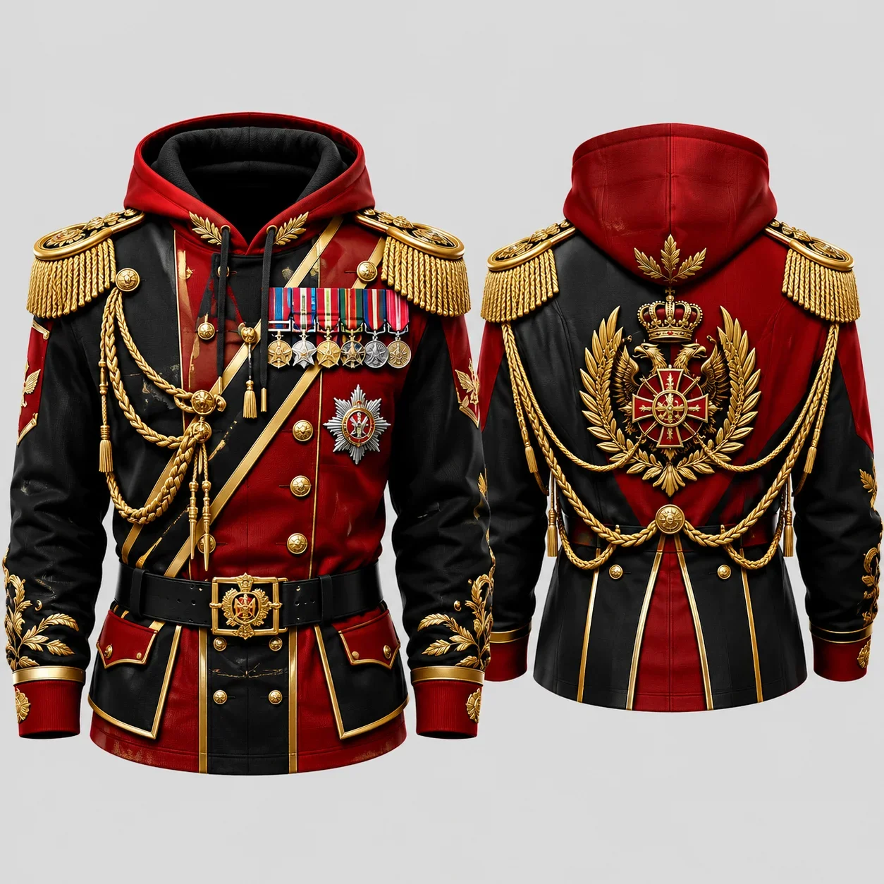 Casaco de uniforme cerimonial vermelho para homens, com capuz e fecho de correr, estampado em 3D, em poliéster, de manga comprida, para cosplay, estil