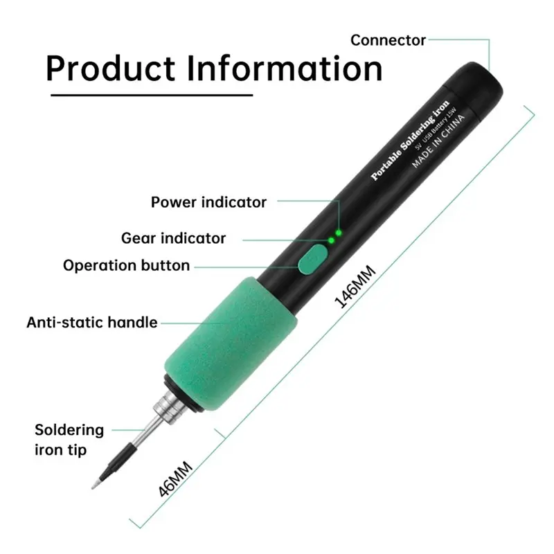 75STO-C211 DC 5V USB 15W Electric Soldering Iron Portable Wireless Mini Soldering Tool Featuring Three-Level Temperature Control