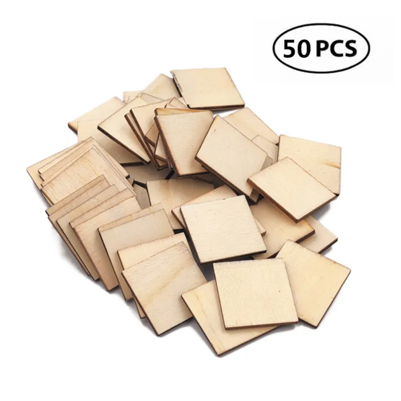 

50pcs 30mm Unfinished Wood Pieces Square Blank Wooden Cutouts for Crafts Wooden Square Cutouts for Ornaments Home Decoration