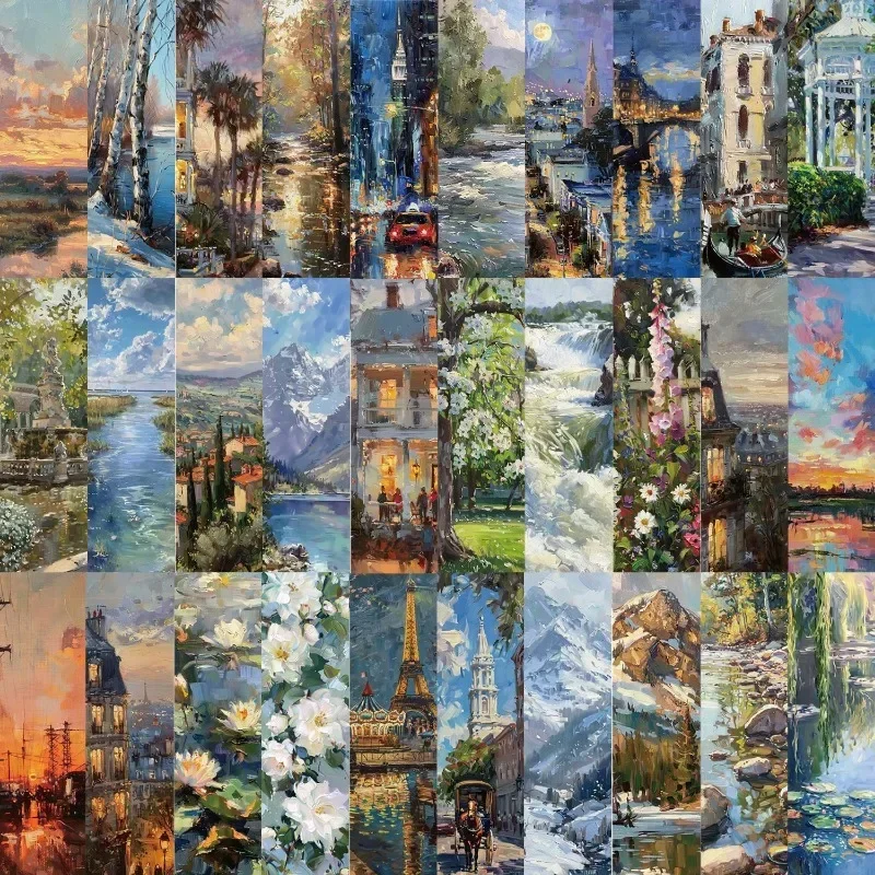 30pcs Oil Painting Landscape Bookmark Classical Elegant Reading Book Annotated Pages Mark Students With Gift Paper Page Holders