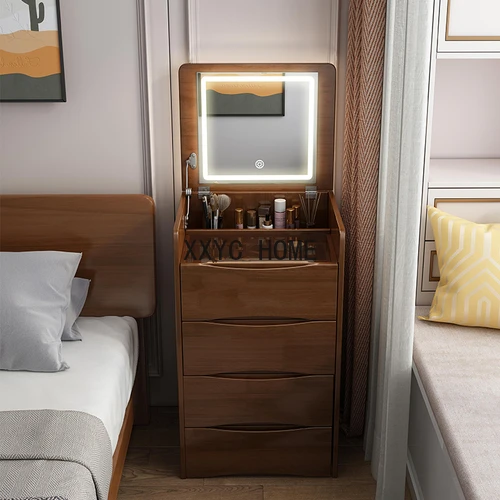 Dresser Solid Wood Storage with Light and  Small Apartment Flip Dresser Corner Bucket Cabinet furniture