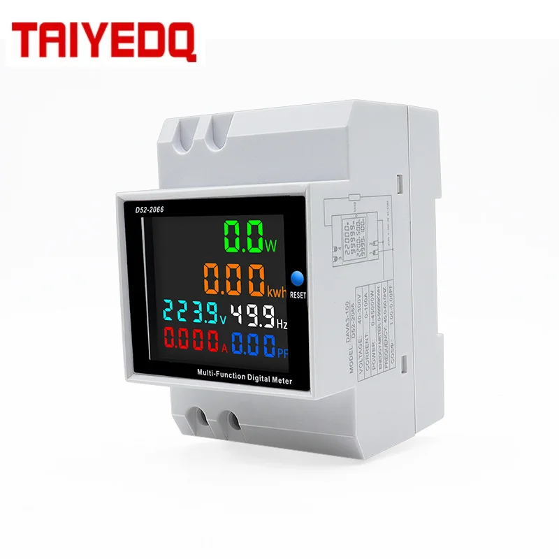 110V 220V 100A 6IN1 Din Rail AC monitor Voltage Current Power Factor Active KWH Electric energy Frequency meter