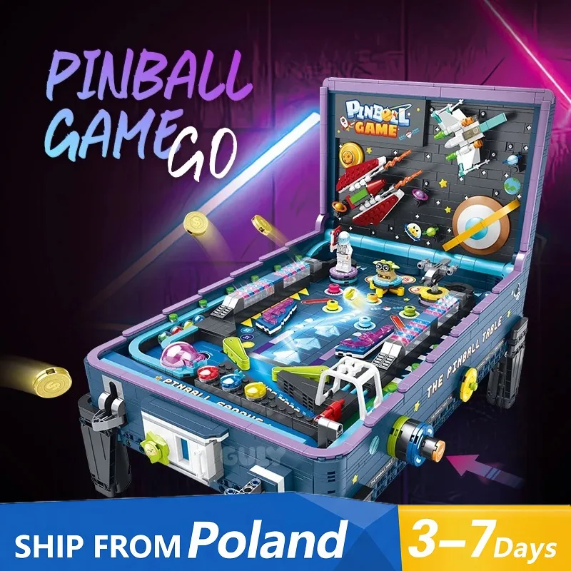 Klemmbausteine Pingball-Spiel mit Motor LED-Bausteine Klassisches Weltraum-Kriegs-Pinball-Tisch-Modellbausatz Jungen-Spielzeug Erwachsenen-Kinder-Geschenk 2309 Teile