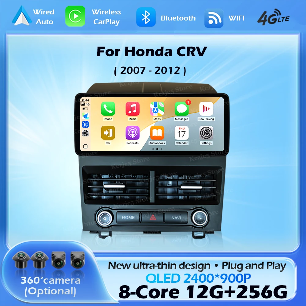 Android Auto For Honda CRV 2007-2012 Wireless CarPlay Car Radio Multimedia Player Ultra-slim Host Navigation GPS WIFI QLED 12.3'