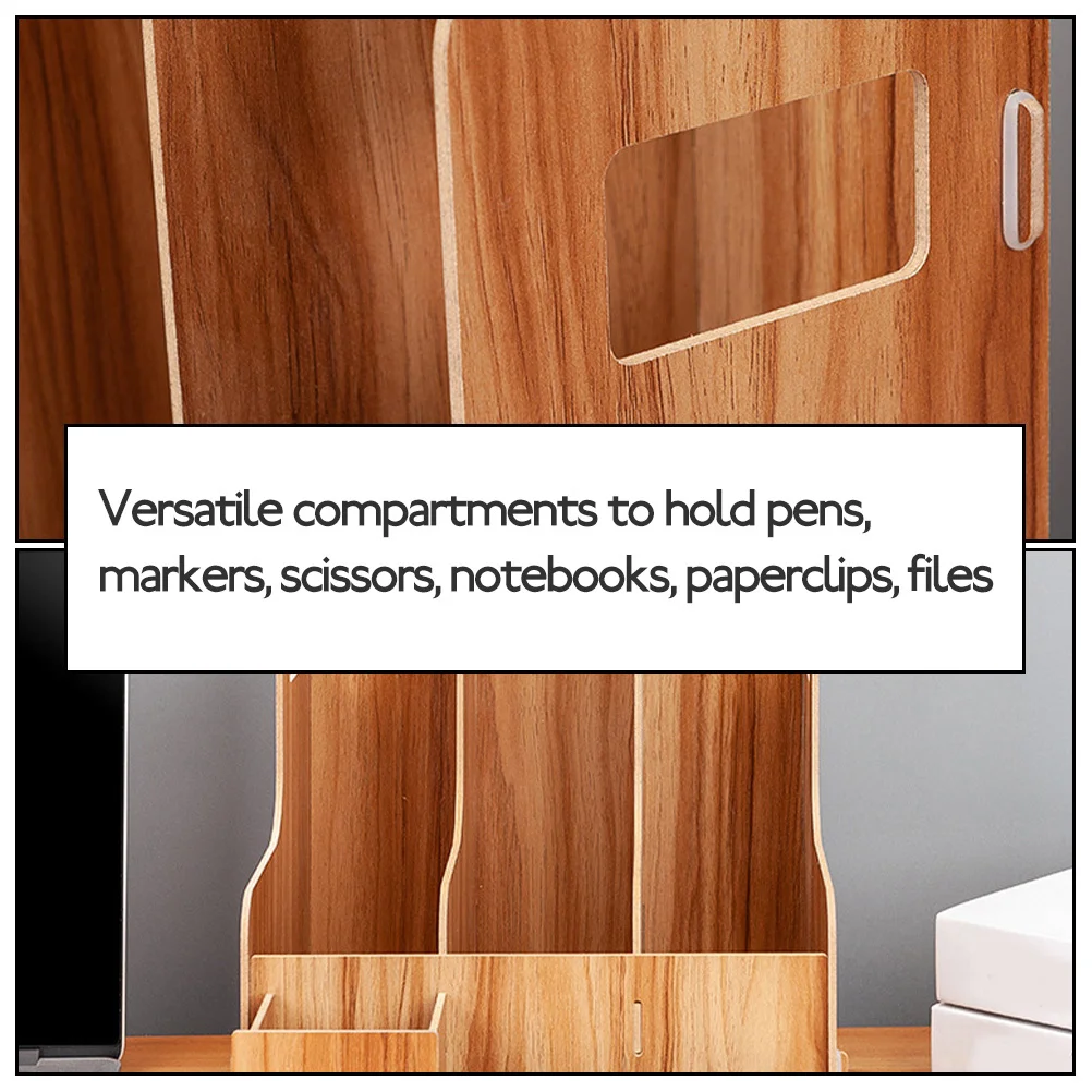 Modern Wooden Desktop Organizer Multipurpose File Storage Rack Desk Storage Organizer Office Desktop Container