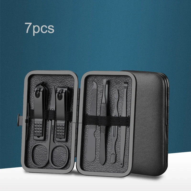 7-18pcs Black Manicure And Pedicure Set Stainless Steel Scissors Nail Clipper Grooming Tool Kit image 4
